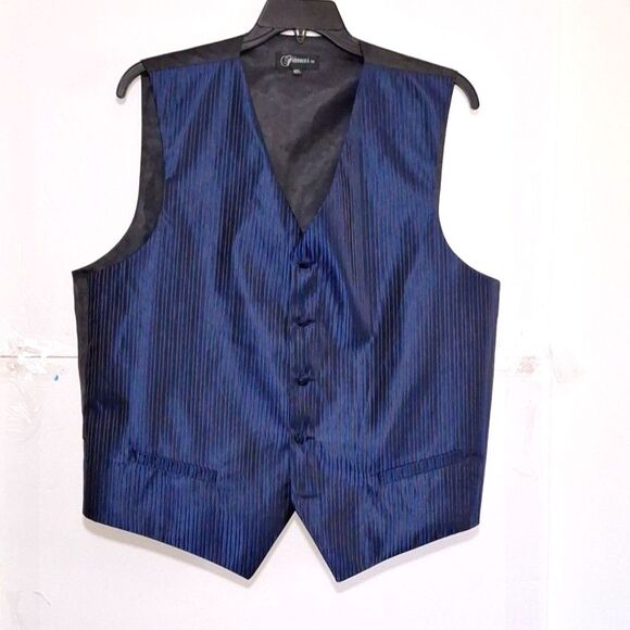 Ferrecci Int Men's Suit Vest Prom Wedding Silky Formal  Striped Blue 4X - Picture 1 of 7